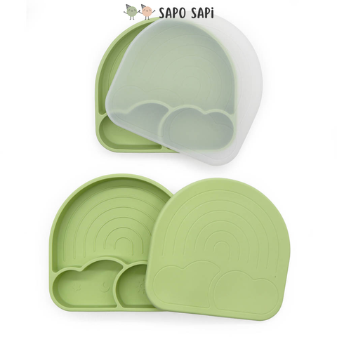  Đĩa ăn dặm Premium Silicon chia ngăn có đế hút chân không chống đổ Cloudy SAPO SAPi - Avocado Green (Xanh Bơ) 