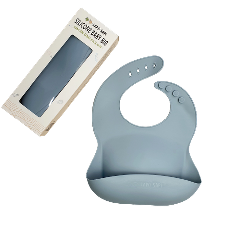  Yếm ăn dặm Premium Silicon- khắc chìm SAPO SAPi - Xanh xám 