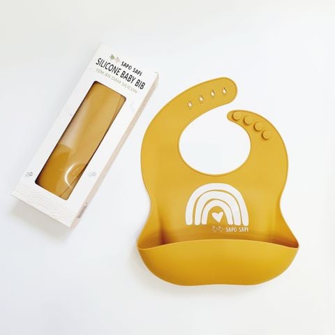  Yếm ăn dặm Premium Silicon in hình Cầu vồng - Mango (Vàng xoài) 