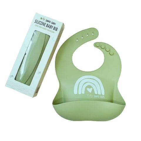  Yếm ăn dặm Premium Silicon in hình Cầu vồng - Xanh bơ 