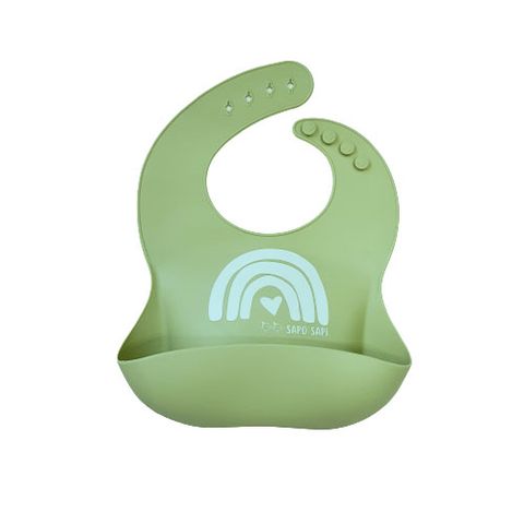  Yếm ăn dặm Premium Silicon in hình Cầu vồng - Xanh bơ 