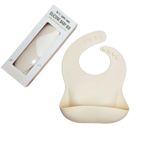  Yếm ăn dặm Premium Silicon- khắc chìm SAPO SAPi - Màu kem 