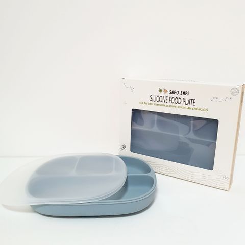  Đĩa ăn dặm Premium Silicon chia ngăn có đế hút chân không chống đổ Classy SAPO SAPi - Dusty Blue (Xanh xám) 