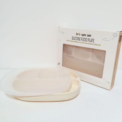  Đĩa ăn dặm Premium Silicon chia ngăn có đế hút chân không chống đổ Classy SAPO SAPi - Cream (Kem) 