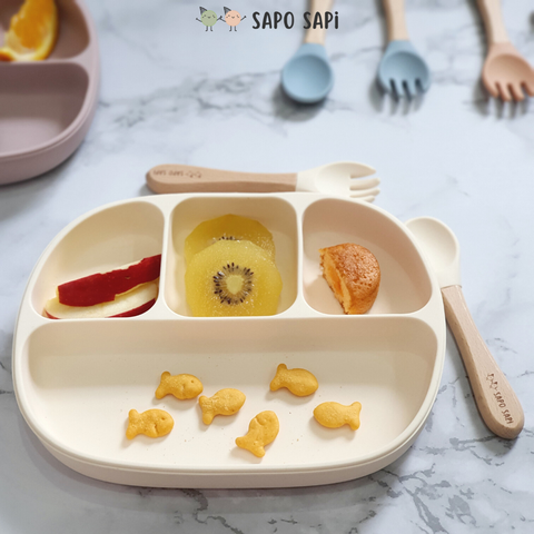  Bộ thìa dĩa ăn dặm cho bé Woody SAPO SAPi - Cream (Màu Kem) 