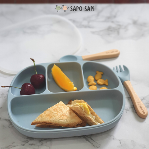  Bộ thìa dĩa ăn dặm cho bé Woody SAPO SAPi - Dusty Blue (Xanh xám) 
