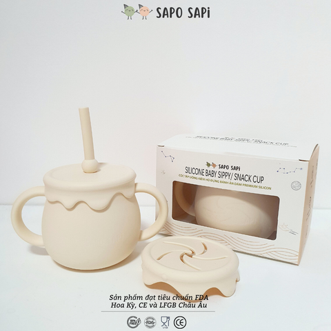  Cốc tập uống kiêm hũ đựng bánh ăn dặm SAPO SAPi - Cream (Màu kem) 