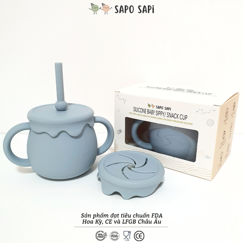  Cốc tập uống kiêm hũ đựng bánh ăn dặm SAPO SAPi - Dusty Blue (Xanh xám) 