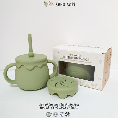  Cốc tập uống kiêm hũ đựng bánh ăn dặm SAPO SAPi - Avocado Green (Xanh bơ) 