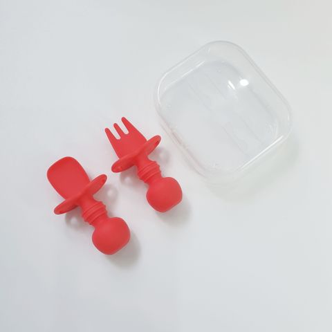  Bộ thìa dĩa Premium silicon Chewtensils bé tập ăn dặm - Red (Đỏ) 