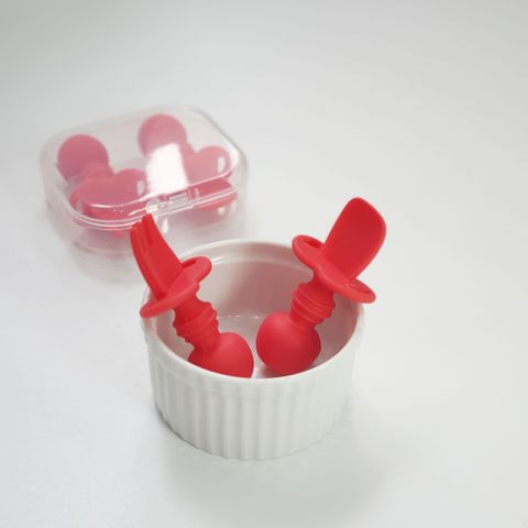 Bộ thìa dĩa Premium silicon Chewtensils bé tập ăn dặm - Red (Đỏ) 