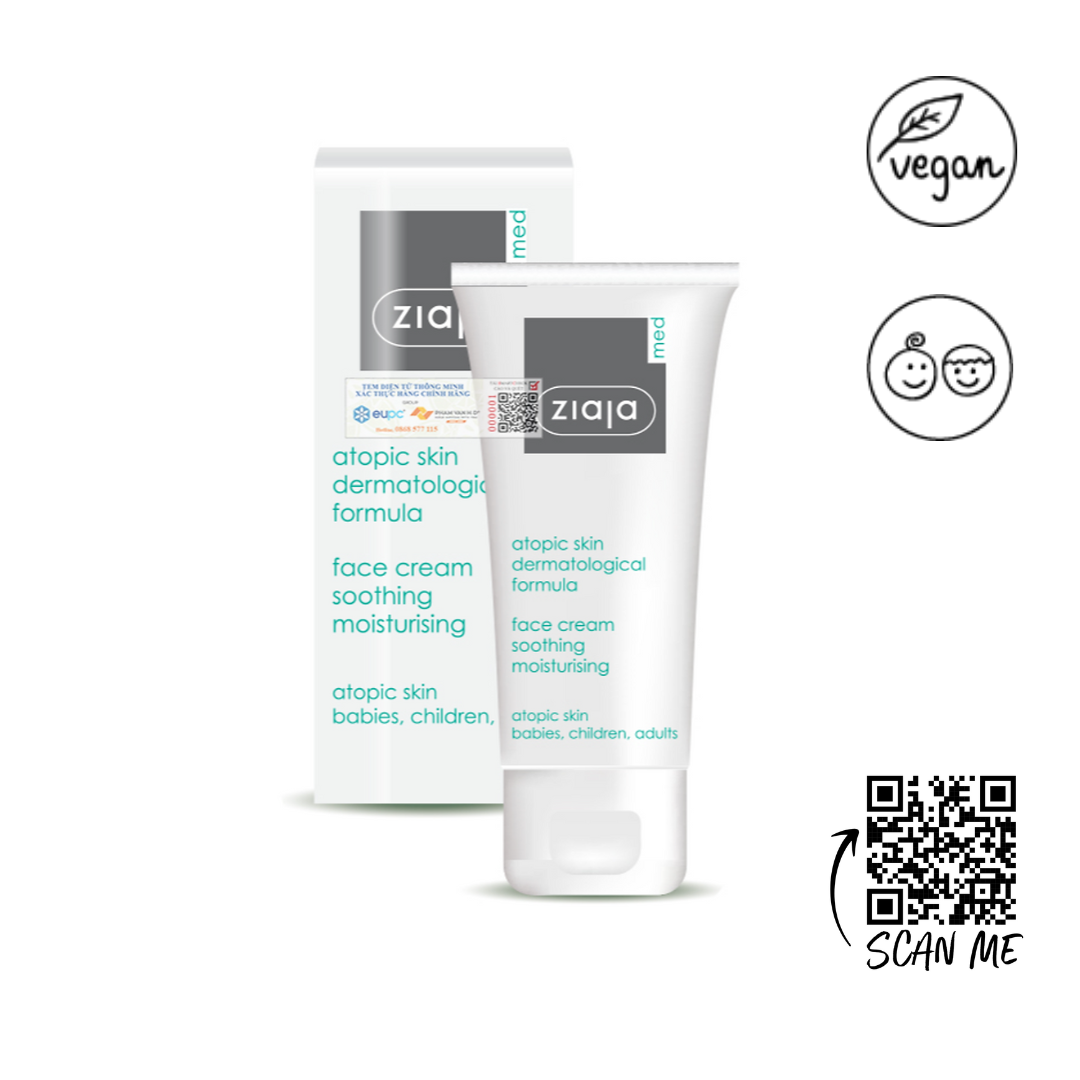  Kem dịu nhẹ dưỡng ẩm 5% Ure - Ziaja Med Atopic Skin Dermatological Formula Face Cream Soothing Moisturising [50ml] 