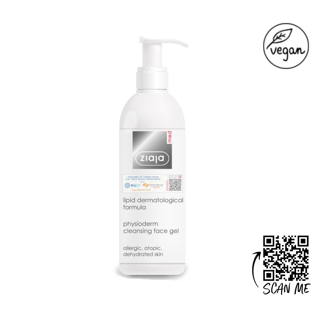  Gel lau/ rửa da sinh lý - Ziaja Med Lipid Dermatological Formula Physioderm Cleansing Face Gel [200ml] 