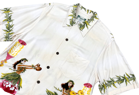  Kamehameha Total Pattern Aloha Shirt Beige 