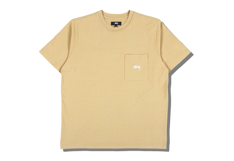  STUSSY STOCK LOGO SS POCKET CREW SHIRT (TAN) 