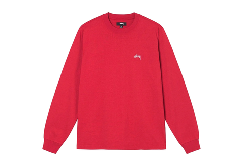  STUSSY STOCK LOGO LONG-SLEEVE CREW SHIRT (RED) 
