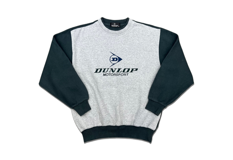  Vintage Dunlop Motorsport Spellout Crewneck Grey Green 