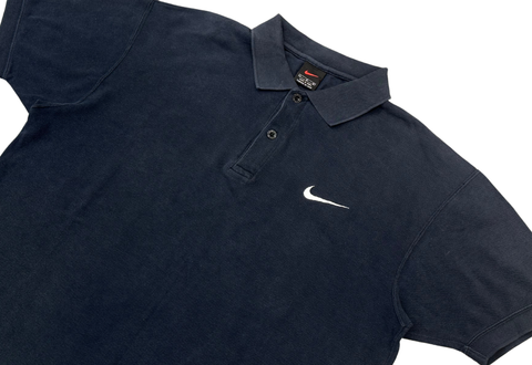  Vintage 90s Nike Swoosh Logo Polo Shirt Black 