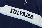  Tommy Hilfiger Spell Out Embroidered Collared Polo Shirt Navy 