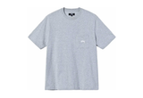 STUSSY STOCK LOGO SS POCKET CREW SHIRT (GREY HEATHER) 