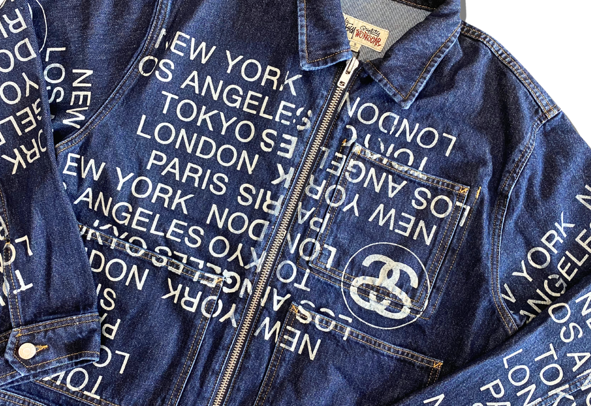 Stussy Zip Work Jacket City Link Denim – THEAIRSAIGON® Stussy Zip Work Jacket City Link Denim – THEAIRSAIGON®