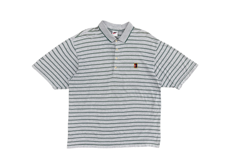  Vintage 90s Nike Tennis Polo Stripes Shirt Grey Green 