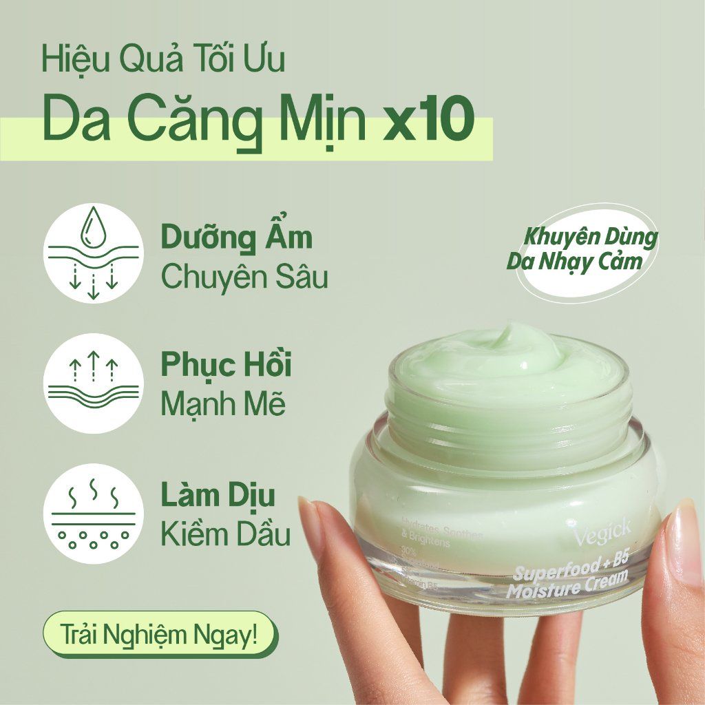  Kem Dưỡng Ẩm Thuần Chay Cho Da Nhạy Cảm Vegick Superfood + B5 Moisture Cream 50ml 