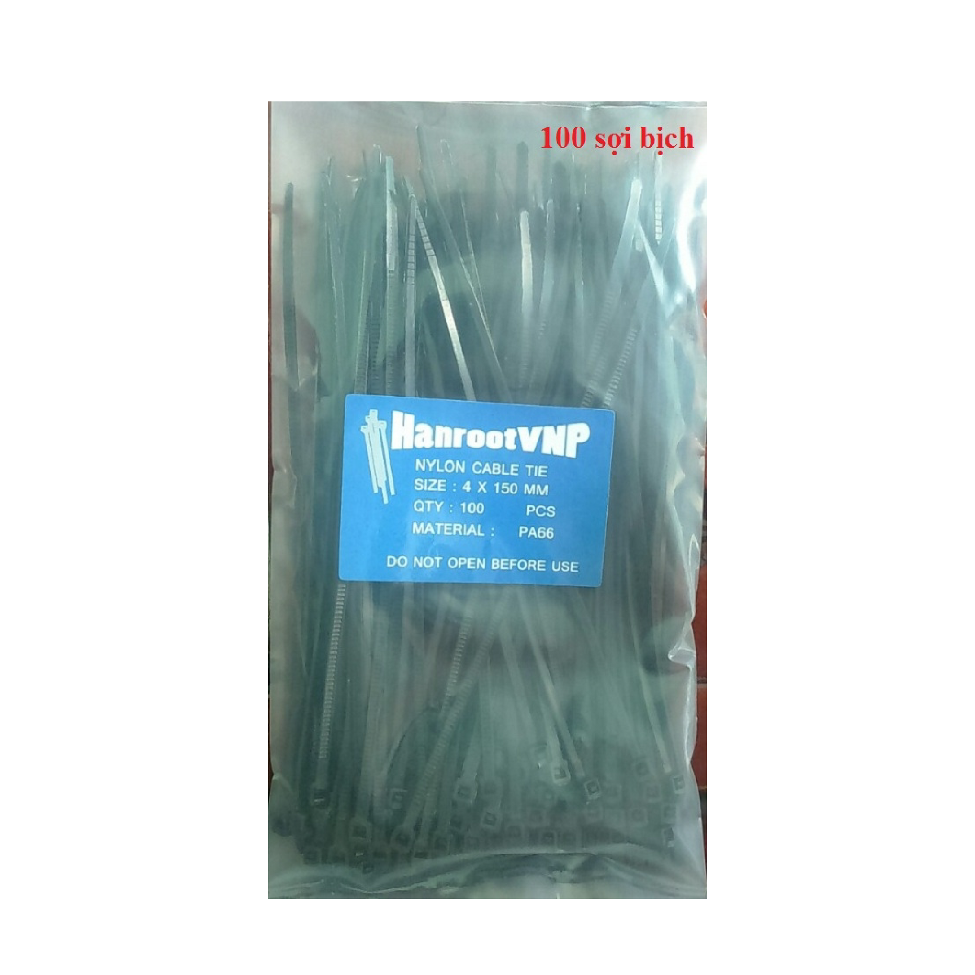 Dây Rút Nhựa Màu Đen 5x300mm HanrootVNP Nhựa PA66, 100 Sợi/Gói