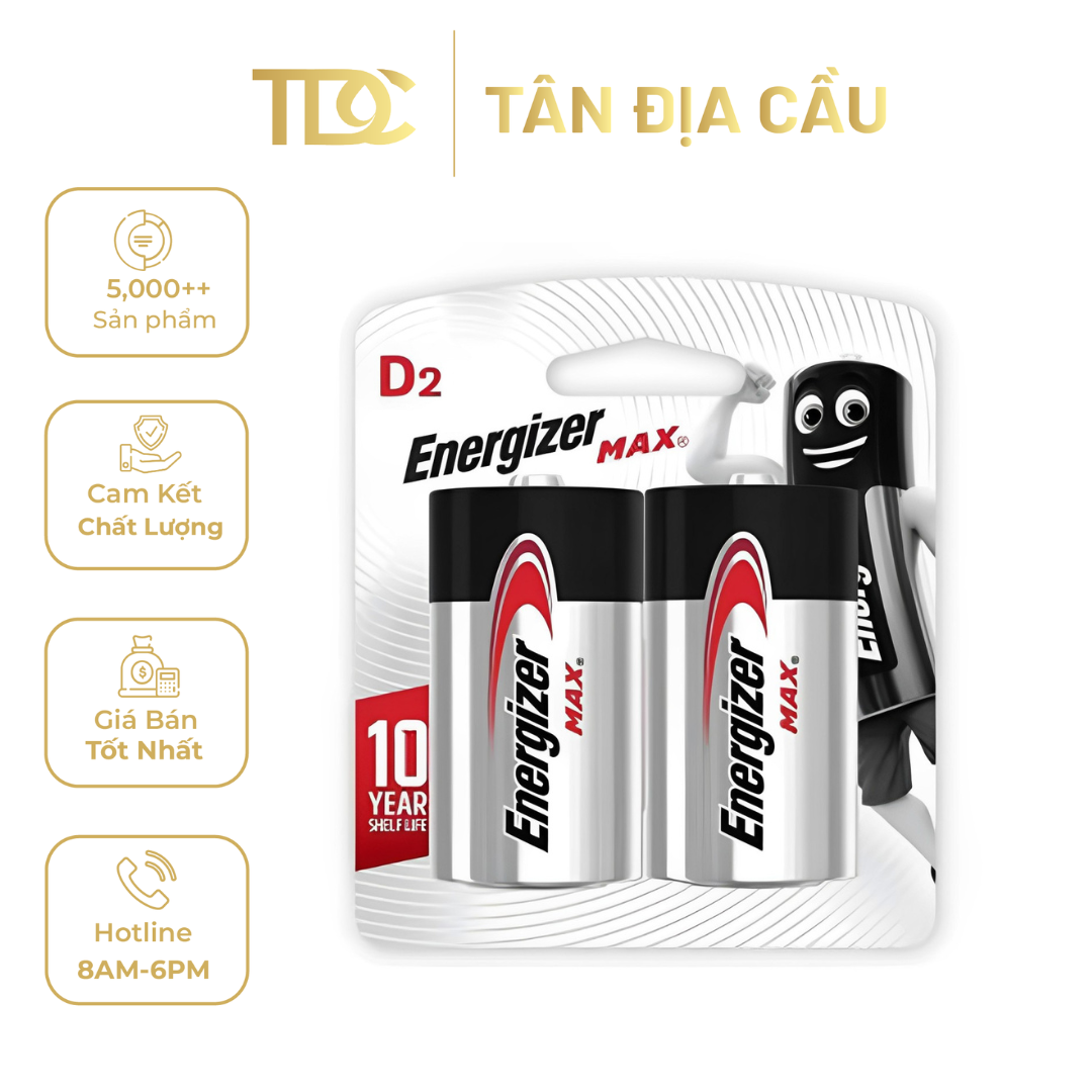 Energizer D Square Max Alkaline Batteries E95 BP2 1.5V