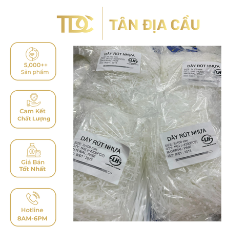 Dây Rút Nhựa LH Plastics, 1000 Túi/Sợi, Màu Trắng, 3.0x100