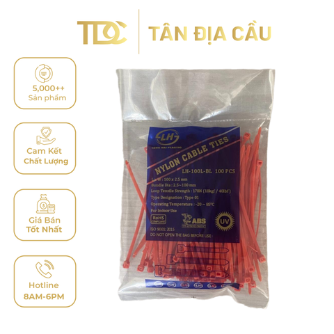 Dây Rút Nhựa LH Plastics, 100 Túi/Sợi, Màu Đỏ, 5.0x300