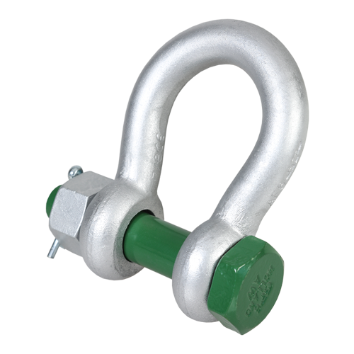 Green Pin Bow Shackle with Safety Bolt Pin, 17 Ton WLL, GPGHMB38