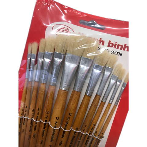 Cọ Vẽ Đầu Dẹp Thanh Bình, Mã 1VD, 1 Vỉ 12 Cây, Số 1 -> Số 12