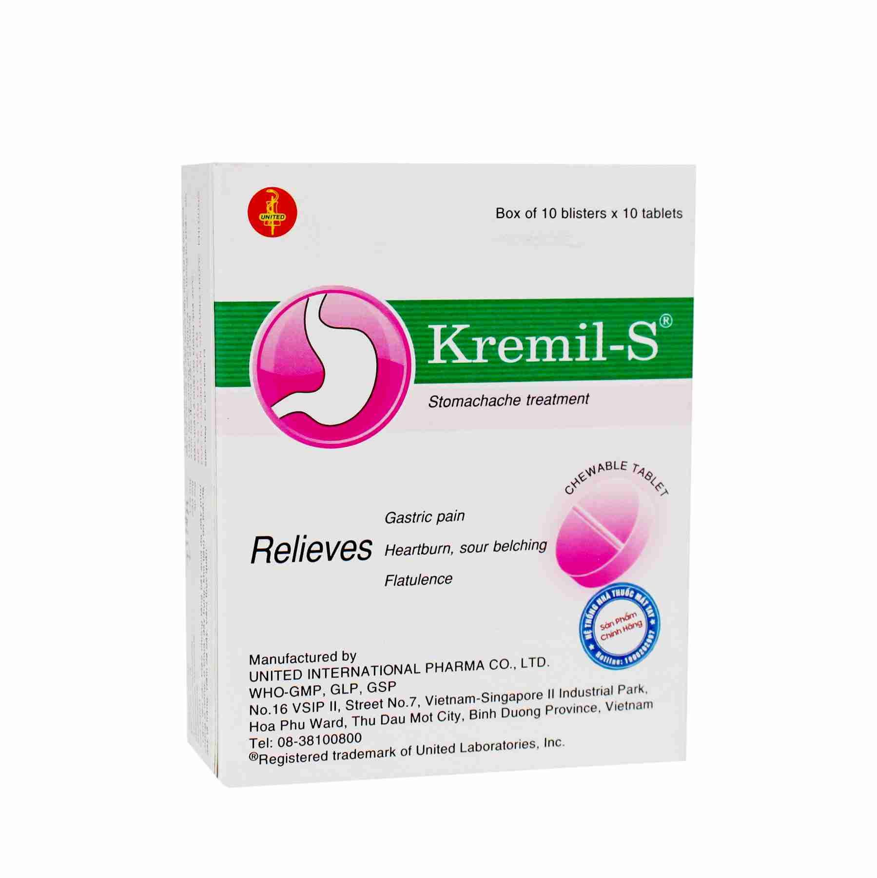 United International Pharma Kremil-S For Acting Heartburn Relief (10 Blisters X 10 Tablets / Box)