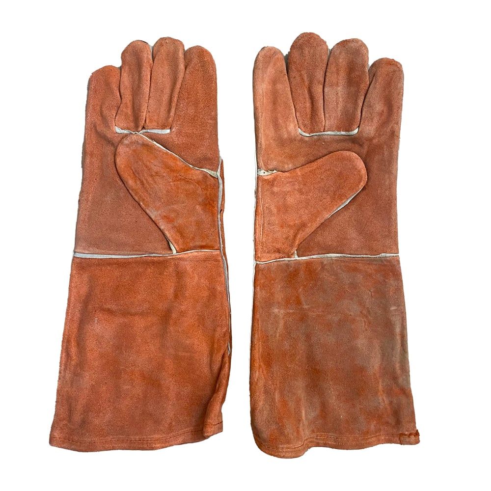 Long Cowhive Leather Gloves For Welding, Brown