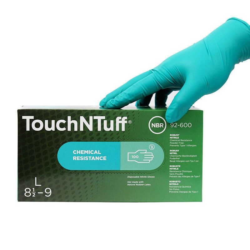 Ansell TouchNTuff 92-600 Disposable Chemical Resistant Nitrile Gloves, Size L