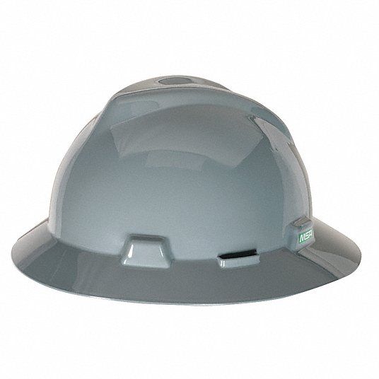 MSA Full Brim Hard Hat, Type 1, Class E, Pinlock (4-Point), Gray, #454731