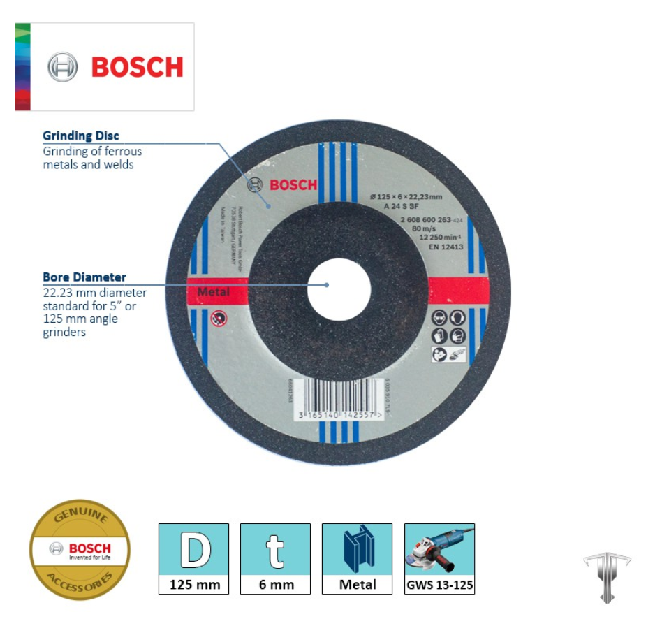 Đá Mài Grinding Disc Bosch 125 X 6.3 X 22.23mm, 2608600263 EN12413