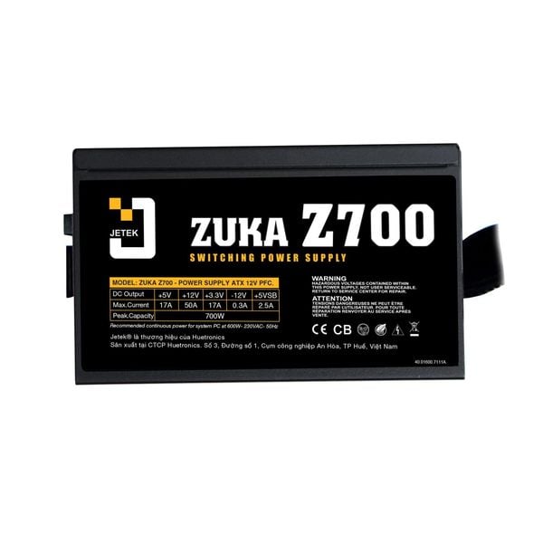  Nguồn máy tính JETEK ZUKA Z700 - 700W Đen/Black (Hổ Trợ 2 CPU) 