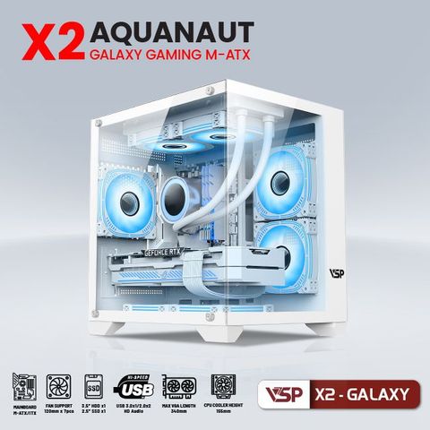  VỎ CASE MÁY TÍNH AQUANAUT PRO GAMING M-ATX X2 GALAXY - TRẮNG 