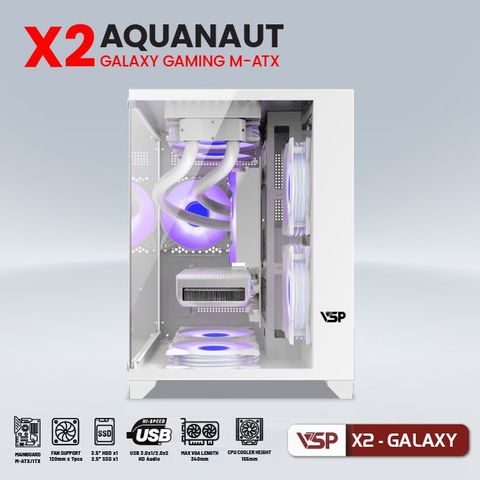  VỎ CASE MÁY TÍNH AQUANAUT PRO GAMING M-ATX X2 GALAXY - TRẮNG 