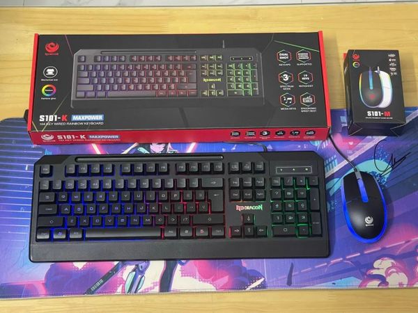  COMBO PHÍM CHUỘT GIẢ CƠ REDRAGON S101-K-BLACK/WHITE NEW 