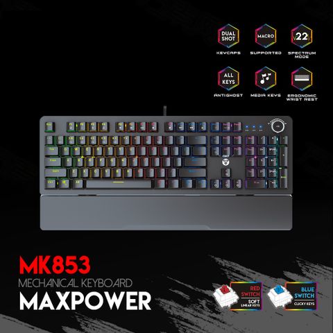  Bàn phím cơ Gaming Full-sized có dây Fantech MK853 MAXPOWER Outemu Blue/Red Switch LED RGB Gradient Full Anti Ghosting 