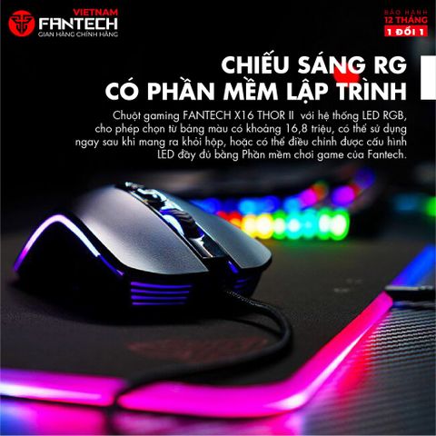  Chuột Gaming Có dây Fantech X16 THOR II 4200DPI LED RGB 16,8 Triệu Màu 