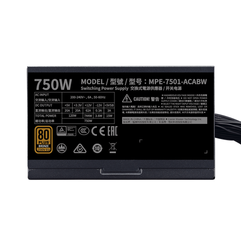  Nguồn Cooler Master 750W MWE 750 V2 230V 80 Plus Bronze 
