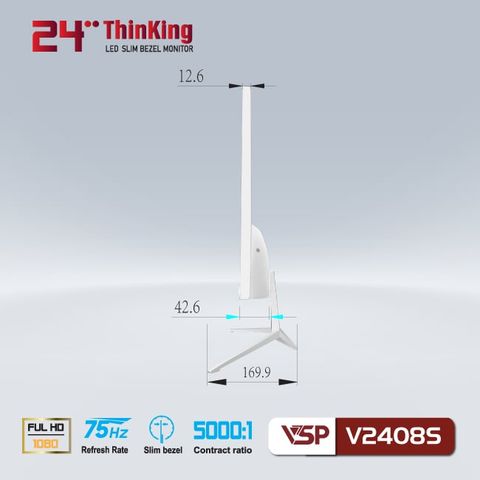  Màn hình phẳng LED tràn viền Slim Bezel VSP V2408S - White 