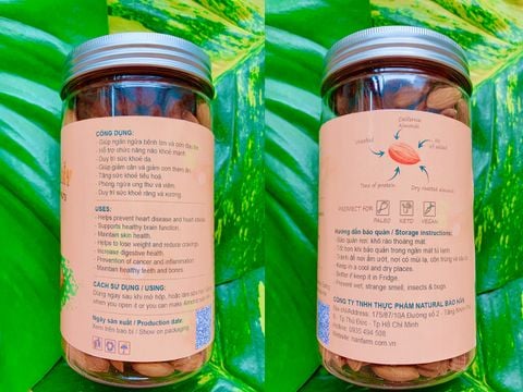  Hạnh nhân sấy nguyên vị nonpareil Mỹ loại 1 size lớn 23/25 & 25/27_ dry roasted & unsalted Almonds grade 1 size 23/25 & 25/27 