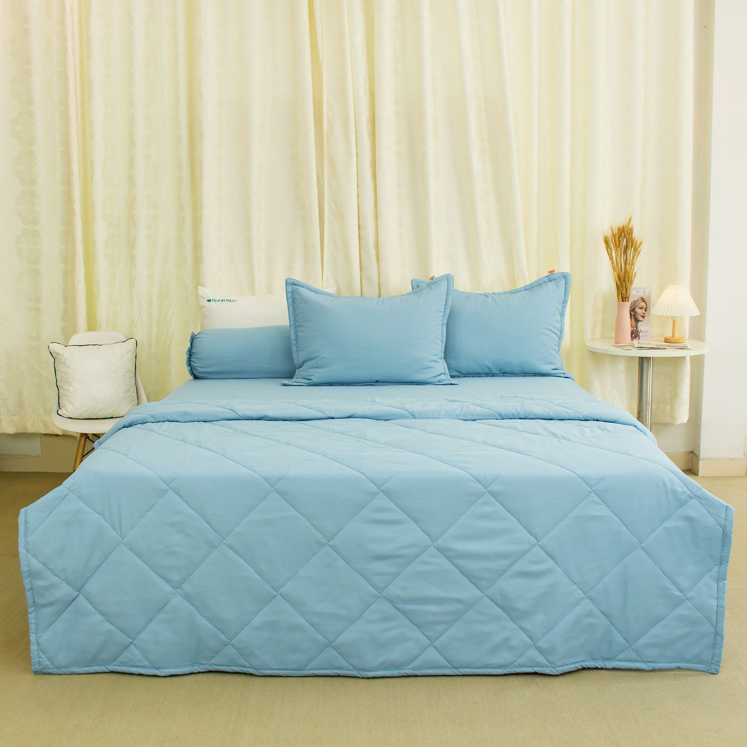  Bộ Ga Bọc Lụa Chevery Modal Màu Xanh (75) 