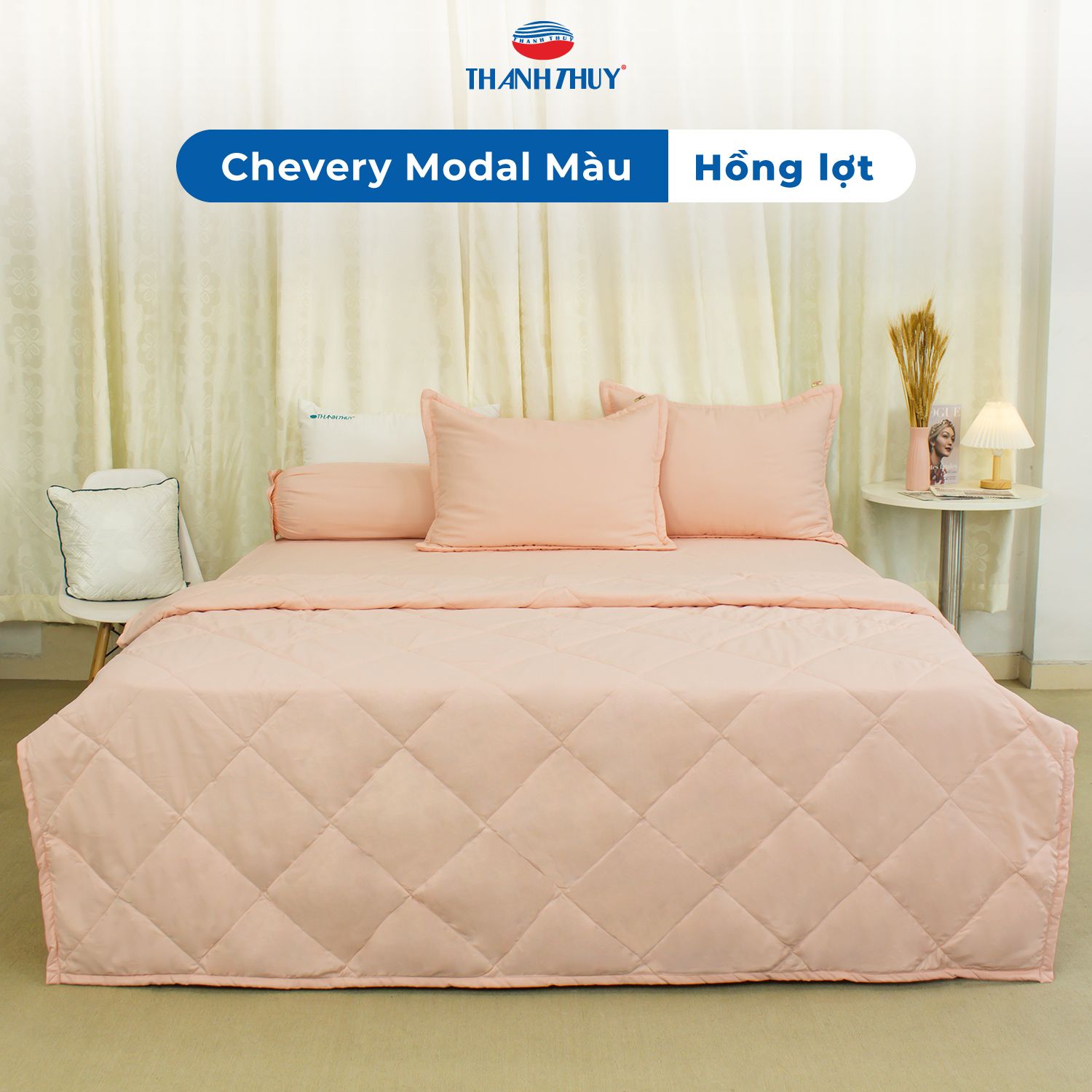  Bộ Ga Bọc Lụa Chevery Modal Màu Hồng Lợt (60) 
