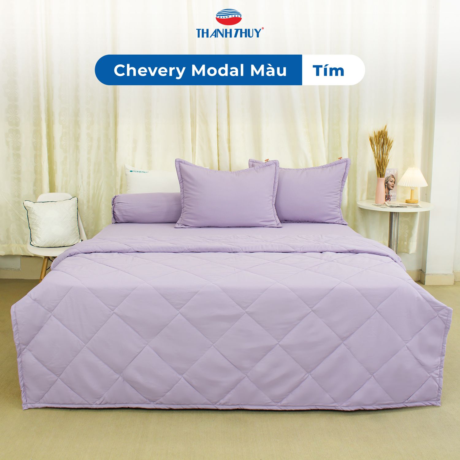  Bộ Ga Bọc Lụa Chevery Modal Màu Tím (72) 